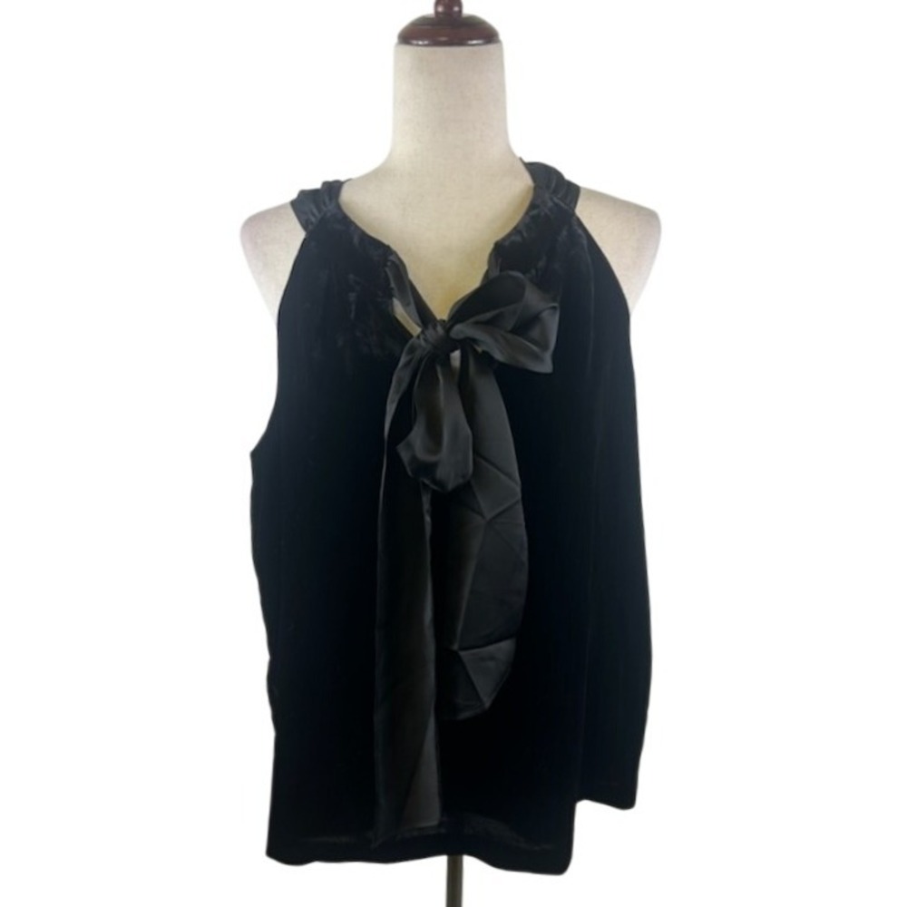 J.Crew Women's Size Large Black‎ Velvet Bow Neck Sleeveless Blouse Holiday Party